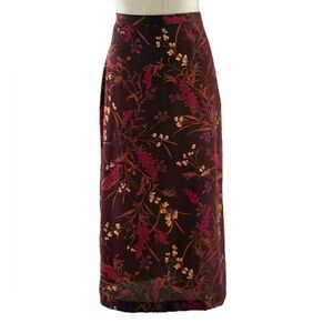 Vintage I.N. Studio San Francisco Maxi Skirt Red Brown Floral Size 12